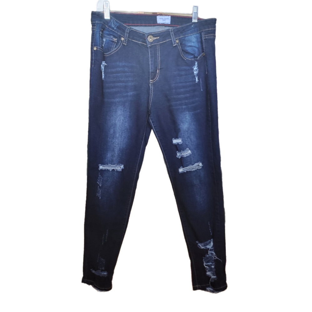 GOGO JEANS USA DESTROYED DISTRESSED DESIGNER BOYFRIEND JEANS - Picture 2 of 5